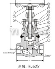 Forged steel wedling globe valve brief figure of structure