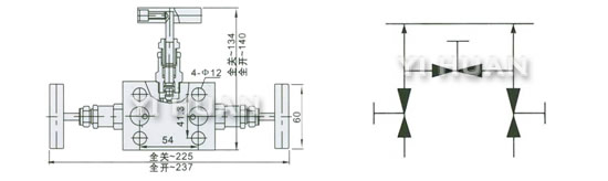 1151-3-valve-manifold diagram and connecting dimensions