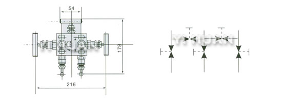 1151 5-Valve manifolds diagram and connecting dimensions