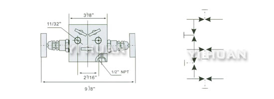 1151 5-Valve manifolds diagram and connecting dimensions