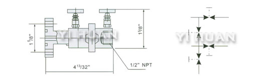 SS-M5F8-FL flange 5-Valve manifolds diagram and connecting dimensions