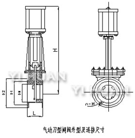 氣動(dòng)刀型閘閥外型及鏈接尺寸 